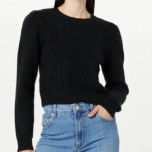 NWT The Drop Gloria Puff Sleeve Cable Knit Sweater-Black